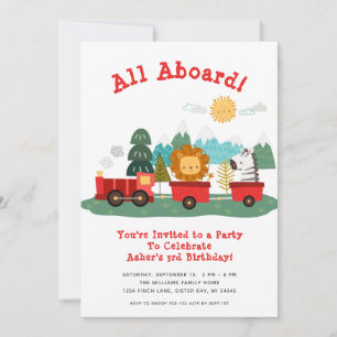 Invitation Fête d'anniversaire Train d'animaux mignons