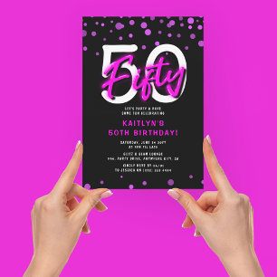 Invitation Fête d'anniversaire trente-cinquante ans rose néon