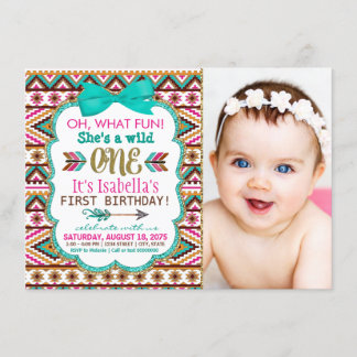 Invitation Fête d'anniversaire Tribale Fille 1 an