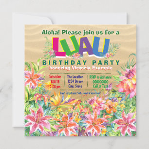 Invitation Fête d'anniversaire Tropical Beach Luau