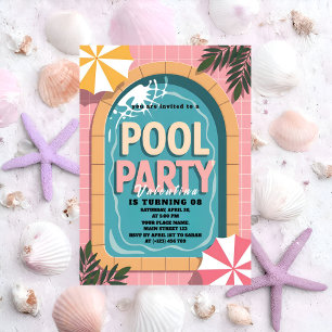 Invitation Fête d'anniversaire Tropical Pink Palm Springs au 