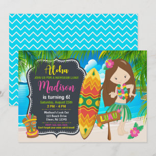 Invitation Fête d'anniversaire tropicale Aloha Hawaïenne Fill