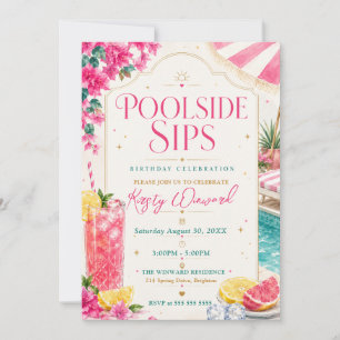 Invitation Fête d'anniversaire tropicale au bord de la piscin
