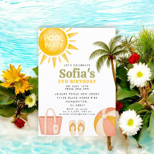 Invitation Fête d'anniversaire Tropicale au bord de la piscin