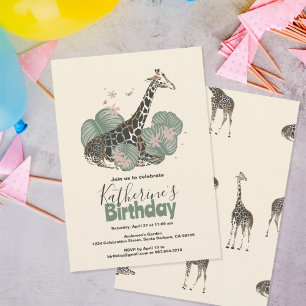 Invitation Fête d'anniversaire tropicale avec girafe