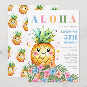 Invitation Fête d'anniversaire tropicale enfant aloha bleu à