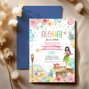 Invitation Fête d'anniversaire tropicale Luau Hawaïen au bord