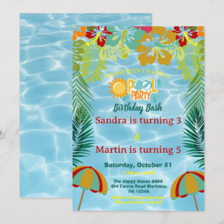 Invitation Fête d'anniversaire tropicale pour enfants au bord