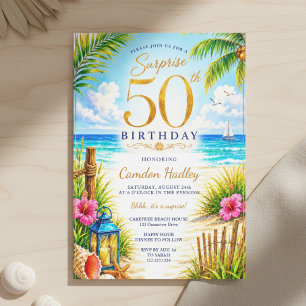 Invitation Fête d'anniversaire tropicale surprise 50 ans