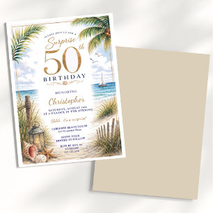 Invitation Fête d'anniversaire tropicale surprise 50 ans