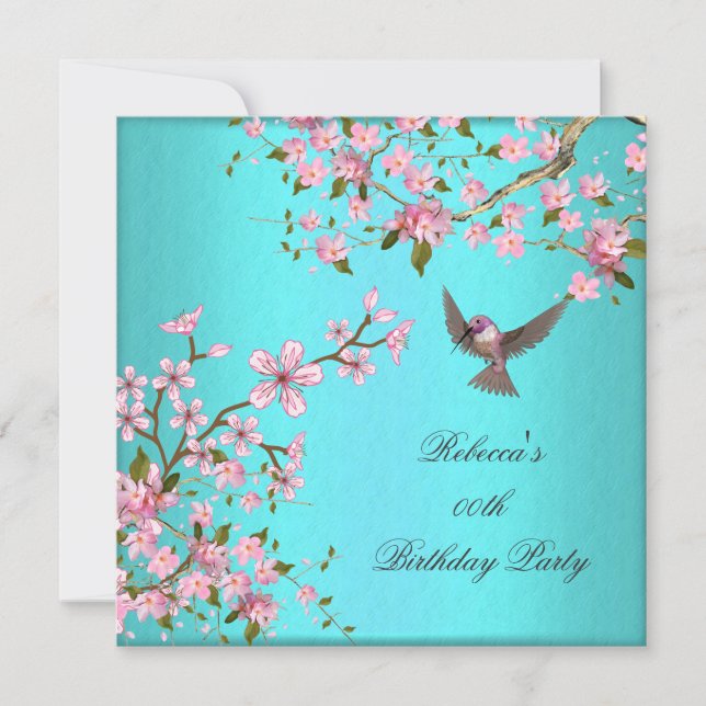 Invitation Fête d'anniversaire turquoise Blue Rose Cherry Blo (Devant)