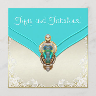 Invitation Fête d'anniversaire turquoise de bleu et d'or