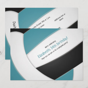 Invitation Fête d'anniversaire turquoise de volley-ball noir