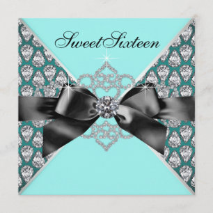 Invitation Fête d'anniversaire turquoise du bonbon 16 à noir