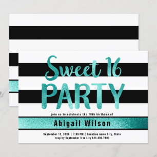 Invitation fête d'anniversaire Turquoise en sweet sixteen noi