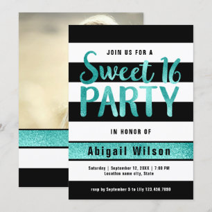 Invitation fête d'anniversaire Turquoise en sweet sixteen noi