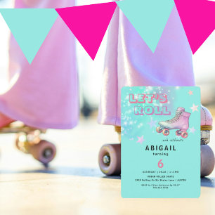 Invitation Fête d'anniversaire turquoise Let's Roll Jeune Fil