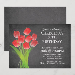 Invitation Fête d'anniversaire typographique de tulipe de
