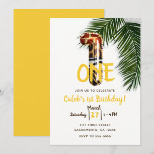 Invitation Fête d'anniversaire UN 1er safari à motifs animaux