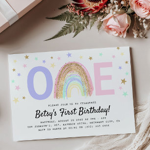 Invitation Fête d'anniversaire 'UN' 1ère bougie Modern Rainbo