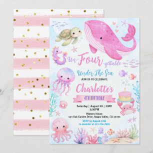 Invitation Fête d'anniversaire Under The Sea 4 ans Rose