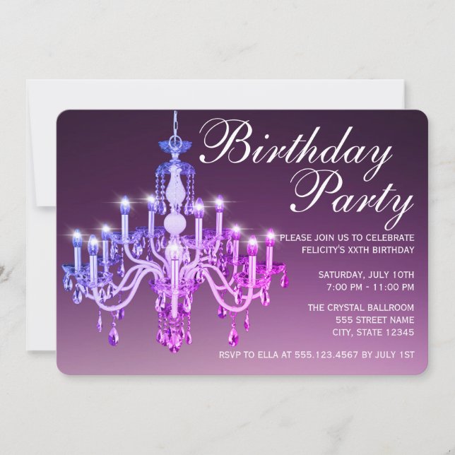 Invitation Fête d'anniversaire vénitienne élégante du lustre (Devant)