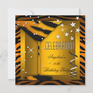 Invitation Fête d'anniversaire Verre Zèbre Orange Or Célébrat