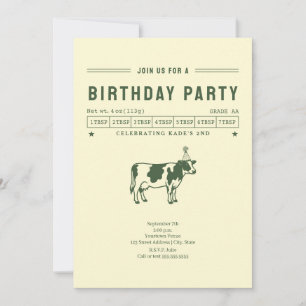 Invitation Fête d'anniversaire verte de la vache à beurre