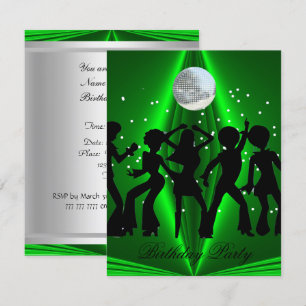 Invitation Fête d'anniversaire verte disco dance