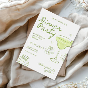 Invitation Fête d'anniversaire verte et blanche pour un dîner