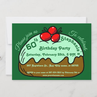Invitation Fête d'anniversaire verte pour les 60 ans Dessert 