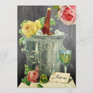 Invitation Fête d'anniversaire Vintage Champagne Roses Tablea