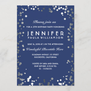 Invitation Fête d'anniversaire Vintage de Confetti Argent et 