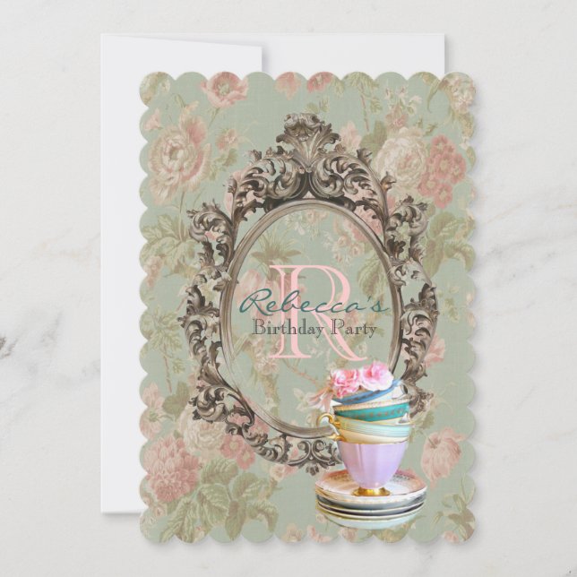 Invitation fête d'anniversaire vintage florale anglaise (Devant)