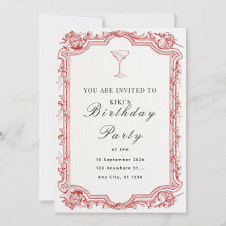 Invitation Fête d'anniversaire vintage illustrée rouge