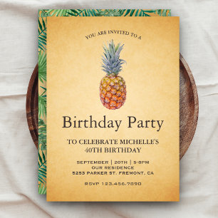 Invitation Fête d'anniversaire Vintage Tropical Pineapple