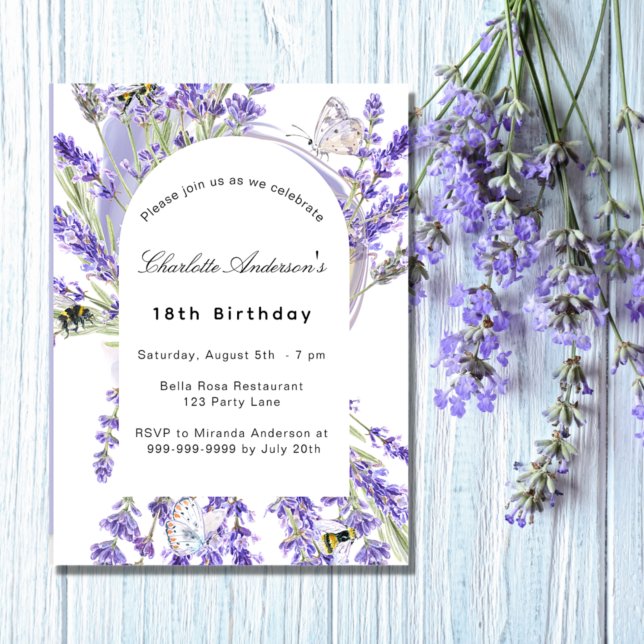 Invitation Fête d'anniversaire violet blanc de fleurs de lava (Créateur téléchargé)