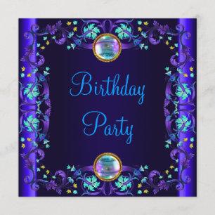 Invitation Fête d'anniversaire violet bleu royal