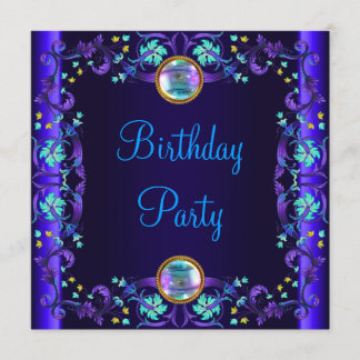 Invitation Fête d'anniversaire violet bleu royal
