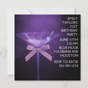 Invitation Fête d'anniversaire violette pour femme Purple Mar