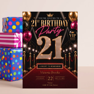 Invitation Fête d'anniversaire VIP Hollywood Red Carpet 21 an