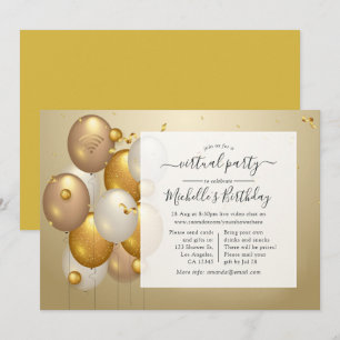 Invitation Fête d'anniversaire virtuelle Ballons Dorés