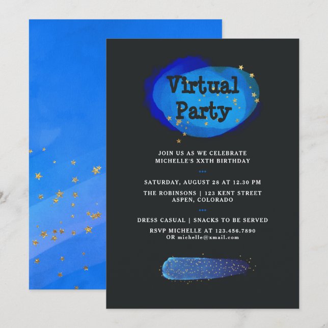 Invitation Fête d'anniversaire virtuelle de fantasy spatiale (Devant / Derrière)