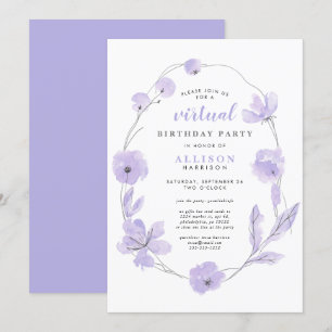 Invitation Fête d'anniversaire virtuelle Floral Aquarelle Lav