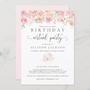 Invitation Fête d'anniversaire virtuelle Flore moderne de l'