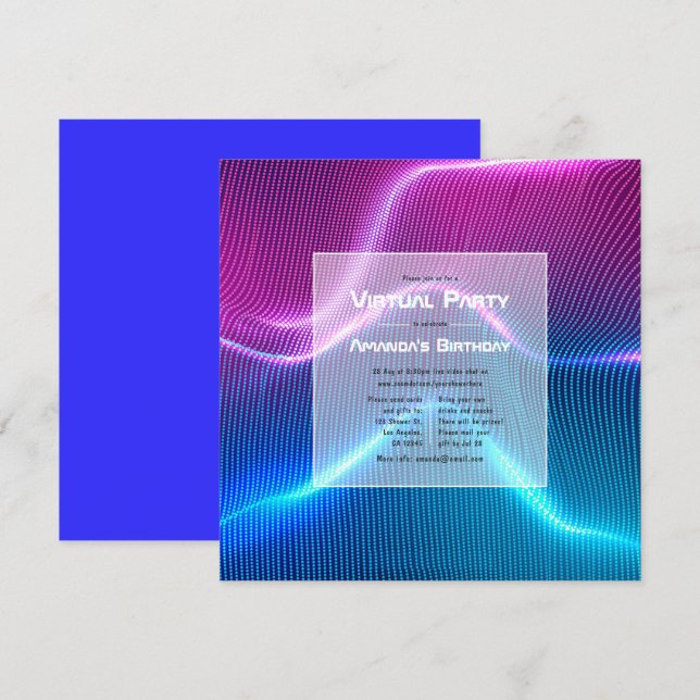 Invitation Fête d'anniversaire virtuelle géométrique futurist (Devant / Derrière)