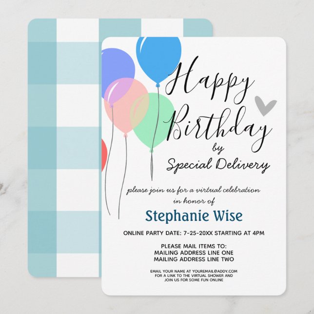 Invitation Fête d'anniversaire virtuelle par ballons de messa (Devant / Derrière)
