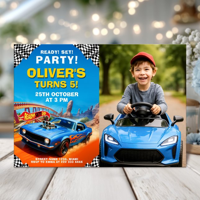 Invitation Fête d'anniversaire voiture de course avec photo (Créateur téléchargé)