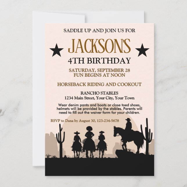Invitation Fête d'anniversaire western (Devant)