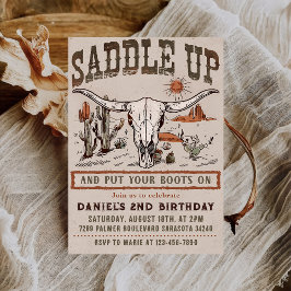 Invitation Fête d'anniversaire western cow-boy Vintage Saddle